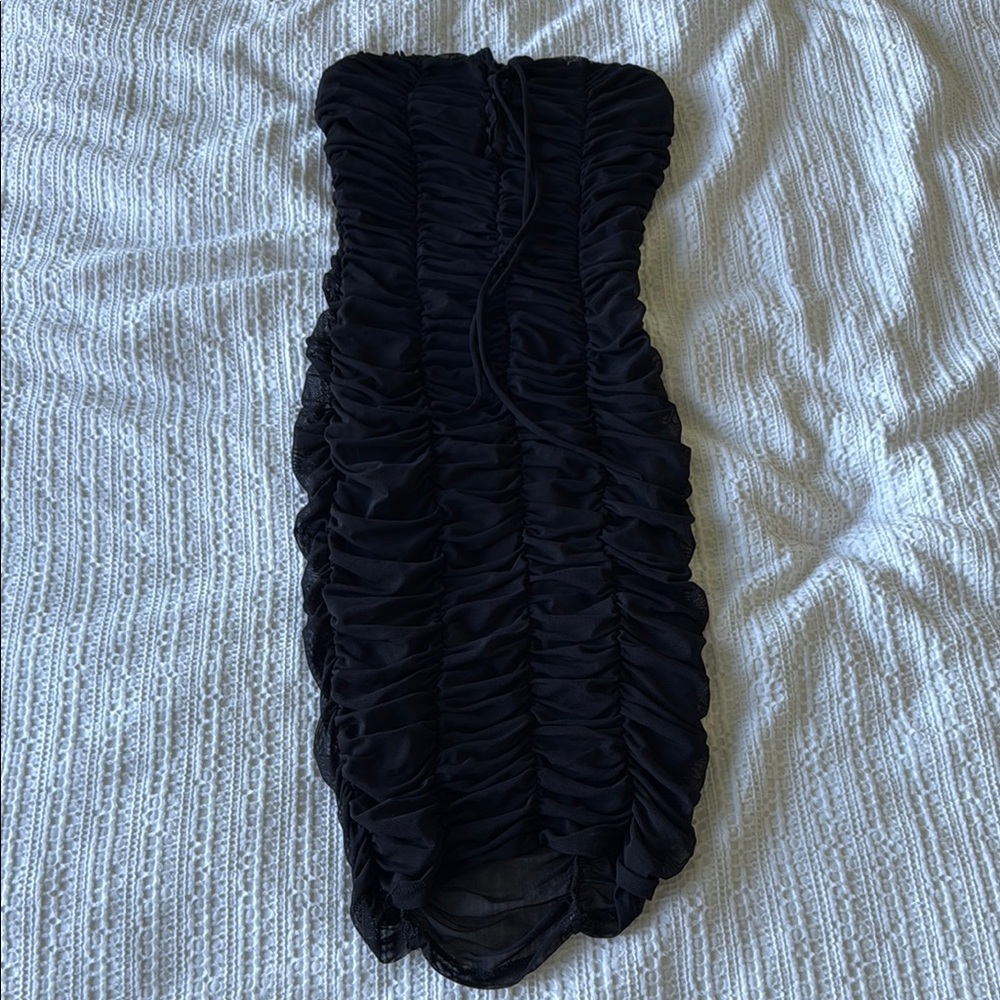 Stylish Black Ruched Strapless Dress